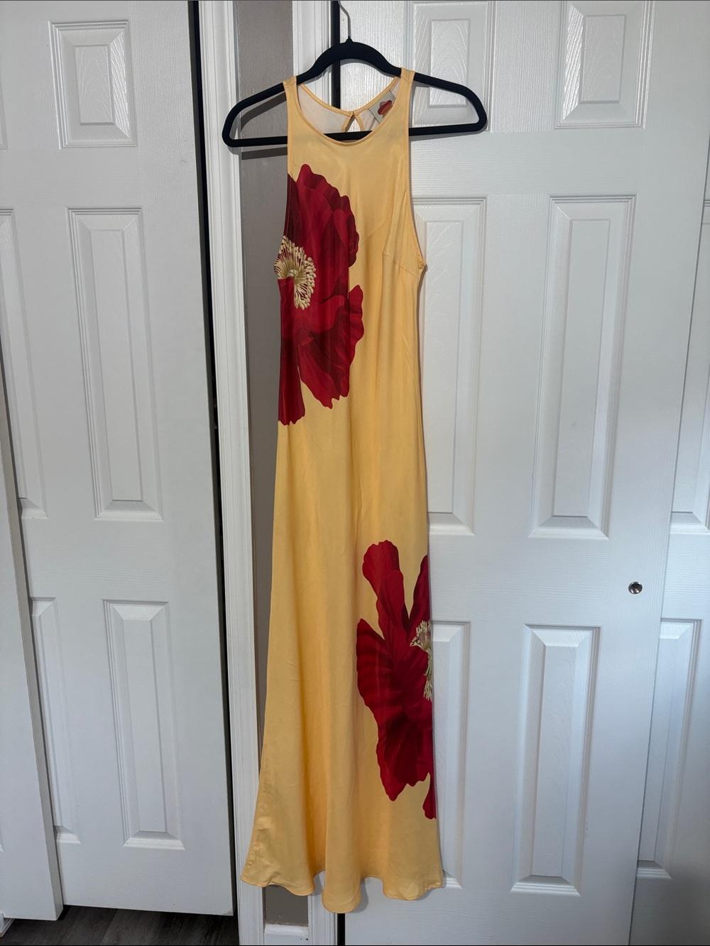 FARM Rio Yellow Maxi Dress with Bold Red Floral Print